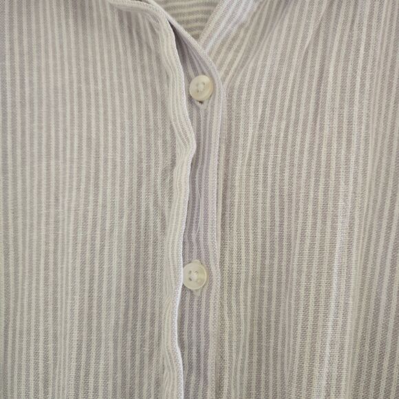 Calvin Klein Maxi Dress Sz 14 Blue Striped Linen Tiered Sleeveless A-Line - Picture 12 of 15